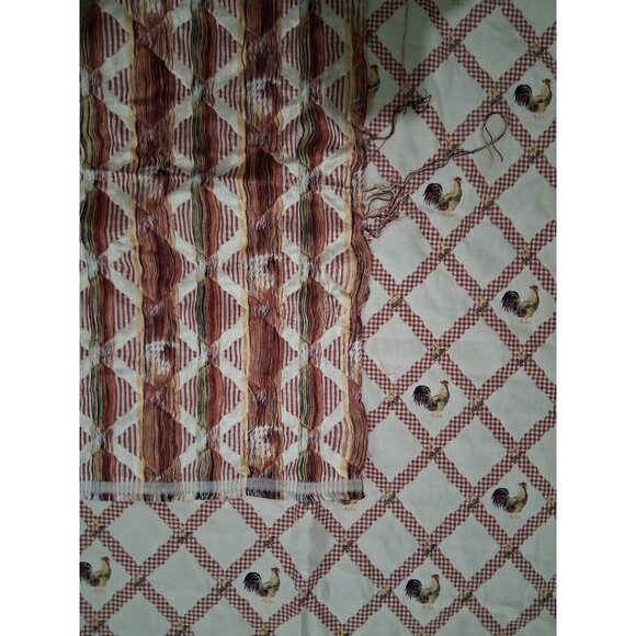 Vintage Gingham Rooster Trellis Woven And Embroidered Fabric 2 Yards - Picture 4 of 5